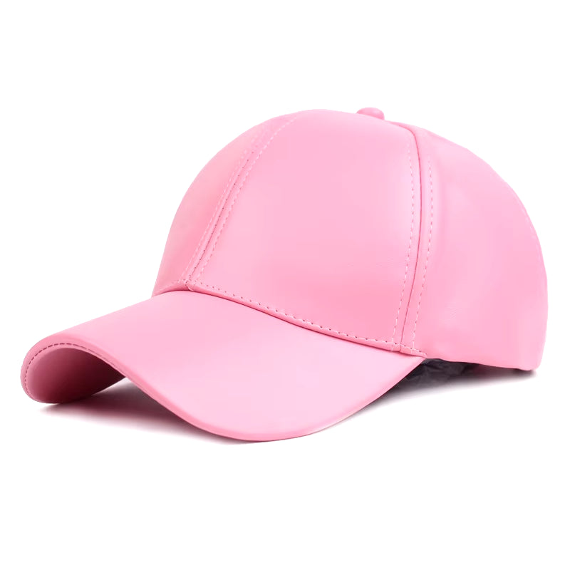 6 Panel PU Faux Leather Curved Baseball Cap Dad Hats for Women Men Red Pink Black Blue Brown