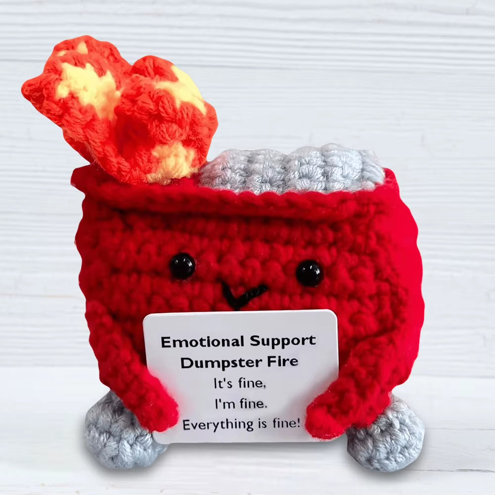 Emotional Support Dumpster Fire with Encouraging Card Positive Crochet Dumpster Fire Office and Home Decoration Gifts